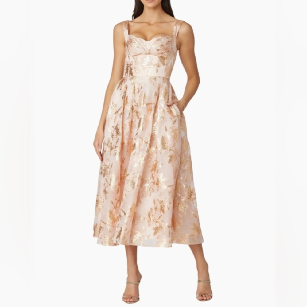 Shoshanna Ophelia Organza Tea-Length Dress - Blush Gold